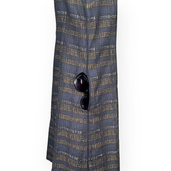 LAFAYETTE 148 NY Striped Sheath Knee Length Dress Gold Blue Career Sleeveless 12 - Picture 8 of 13